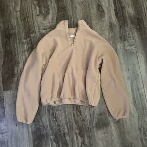 ARDENE soft tan half zip sweater with band at the bottom